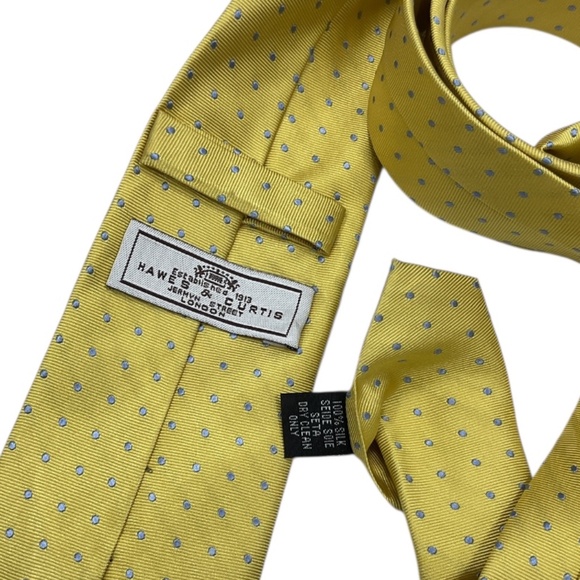 HAWES & CURTIS Gold/Blue Polka Dot Silk DESIGNER Tie ENGLAND - Picture 3 of 4